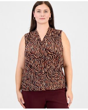 Anne Klein Plus Size Animal-print Sleeveless Wrap Top - Brown