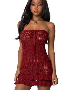 Edikted Brooke Crochet Strapless Mini Dress - Red