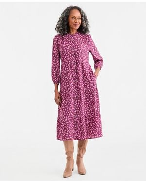 Style & Co. Printed Long-sleeve Tiered Midi Dress - Pink