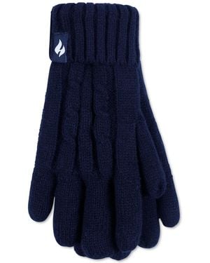 Heat Holders Amelia Solid Cable-knit Gloves - Blue