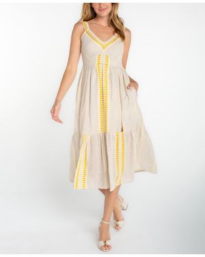 Liverpool Los Angeles Striped V-neck Midi Dress - White