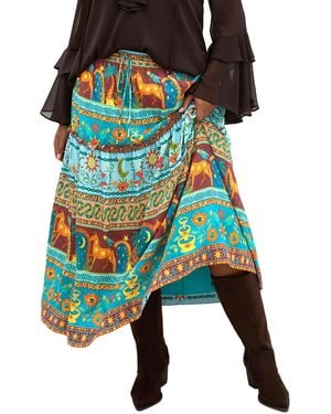 City Chic Plus Size Tiered High-waisted Print Midi Skirt - Green