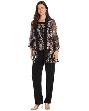 R & M Richards 2-pc. Embroidered Illusion-sleeve Top & Pants Set - Black