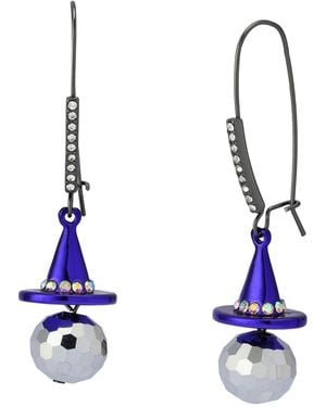 Betsey Johnson Faux Stone Witch Hat Disco Ball Dangle Earrings - Blue