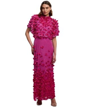 Karen Millen Crystal Applique Angel Sleeve Maxi Dress - Pink