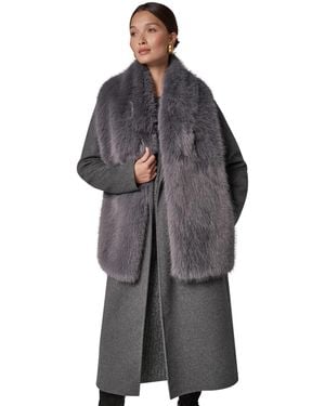 Donna Karan Long Wool-blend Faux Fur Trim Coat - Gray