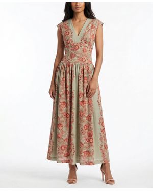 Taylor V-neck Floral Print A-line Dress - Brown