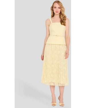Tahari Square Neck Mixed Media Dress - Natural