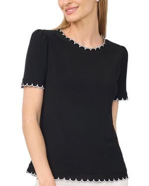 Cece Puff Sleeve Scalloped Blouse - Black