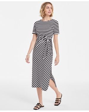 On 34th Striped Tie-waist Midi Dress - White