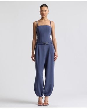 Avec Les Filles Square Neck Belted Jumpsuit - Blue