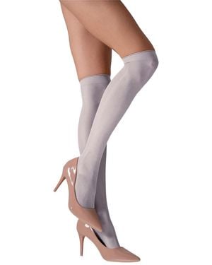 LECHERY Set Of 2 Lustrous Silky Shiny Sheer Dress Knee-high Stockings Socks Sku15049-bl - White