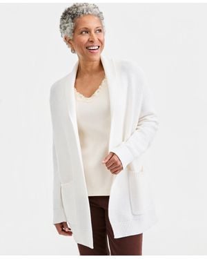 Style & Co. Open Front Stitch Cardigan Sweater - White