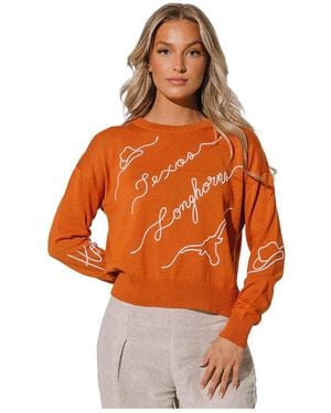 KADYLUXE Texas Texas Longhorns Love Note Embroidered Pullover Sweater - Orange