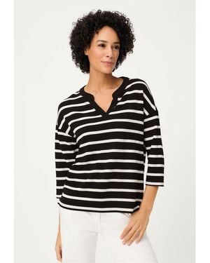 Olsen Striped Rib Knit Jersey Top - Black