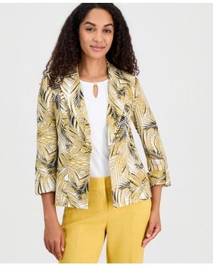 Kasper 3/4-sleeve Open-front Palm Print Blazer - Natural
