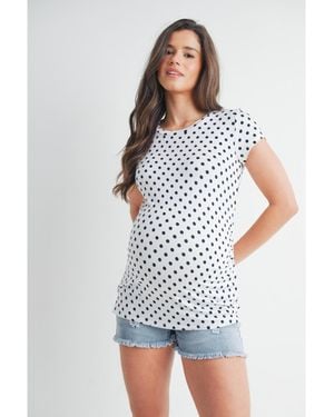 Hello Miss Maternity Short Sleeve Crewneck Polka Dot T-shirt - White