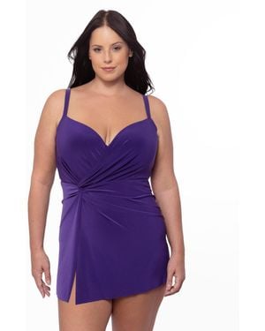 Miraclesuit Plus Size Twisted Underwire Swim Cover-up Dress - Purple