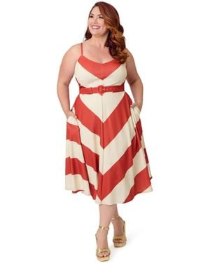 Smak Parlour Plus Size 1970s Chevron Midi Dress - Red