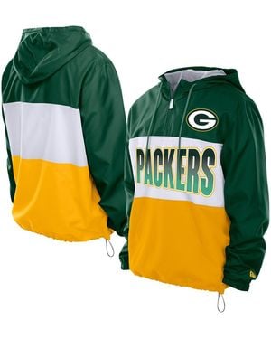 KTZ Bay Packers Ripstop Quarter-zip Hooded Windbreaker - Green