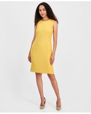 Kasper Sleeveless Textured Sheath Dress - Yellow