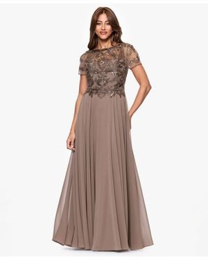 Xscape Boat Neck Beaded Dress - Brown