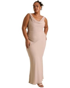 Six Stories Plunge Cowl Chiffon Bridesmaid Dress - White