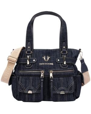 TRUE RELIGION Multi Pocket Denim Cinch Tote - Blue