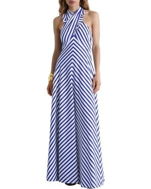 Reiss Luna Striped Halterneck Ruffle Maxi Dress - Purple