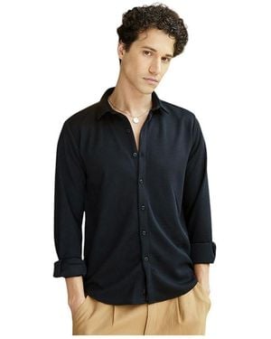 Campus Sutra Midnight Waffle-textured Shirt - Black