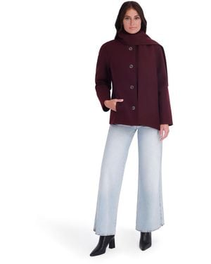 Kensie Faux-wool Funnel Neck Coat - Red