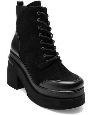 Prologue Shoes Norton Faux Leather Round-toe Block Heel Platform Boot - Black