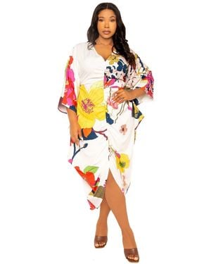 Buxom Couture Plus Size Printed Cinch Waist Kaftan Dress - Orange