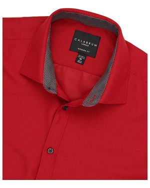 Calabrum Regular Fit Solid Wrinkle Free Performance Dress Shirt - Red
