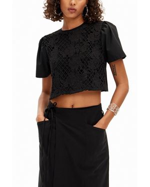 Desigual Semi Lace T-shirt - Black