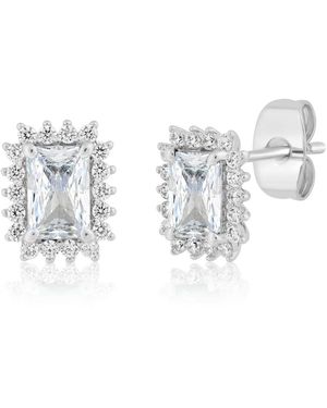 Simona Elegant Rectangle Birthstone Cz Halo Studs - Metallic
