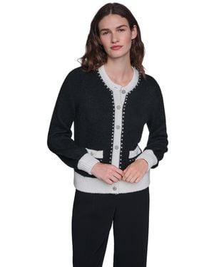 KARL LAGERFELD Crystal-trim Colorblock Cardigan Sweater - Black
