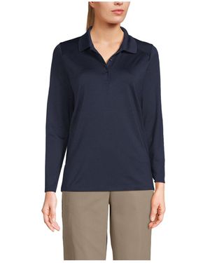 Lands' End School Uniform Long Sleeve Feminine Fit Rapid Dry Polo Shirt - Blue