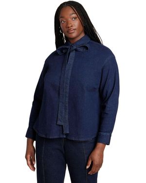 Eloquii Plus Size Denim Top With Bow Tie - Blue