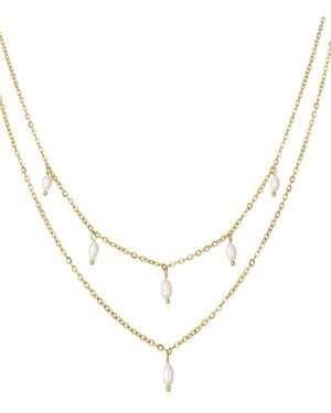 st. Moran Tarnish-resistant Gold Natural Freshwater Pearl Layered Dangle Riva Necklace - Metallic