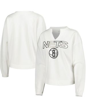 Concepts Sport Brooklyn Nets Sunray Notch Neck Long Sleeve T-shirt - White