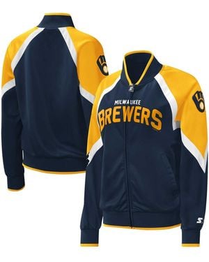 Starter Milwaukee Brewers Touchdown Raglan Full-zip Track Jacket - Blue