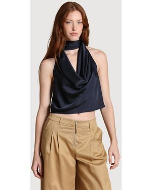 Avec Les Filles Long Tie Halter Top - Blue