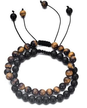 Adornia Adjustable Black And Tiger's Eye Bracelet Set