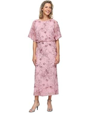 Sl Fashions Sequined Blouson Midi Dress - Pink