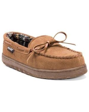 Muk Luks Paul Printed Berber Suede Moccasin Slippers - Black