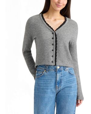 Ellen Tracy Lace Trim Cardigan - Gray