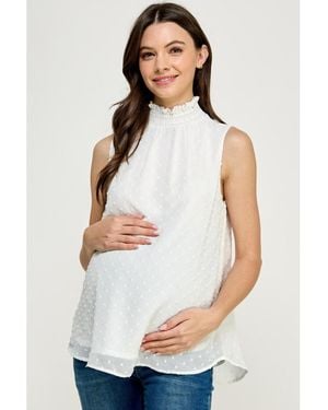 Hello Miss Maternity Swiss Dot Mock Neck Sleeveless Blouse - White
