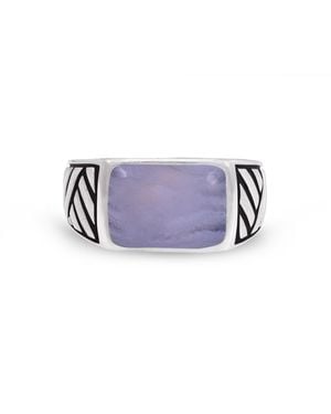 LuvMyJewelry Blue Lace Agate Gemstone Sterling Silver Men Signet Ring - Purple