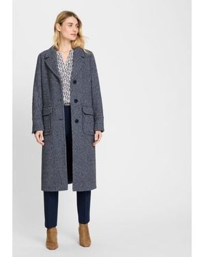 Olsen Wool Blend Herringbone Coat - Blue
